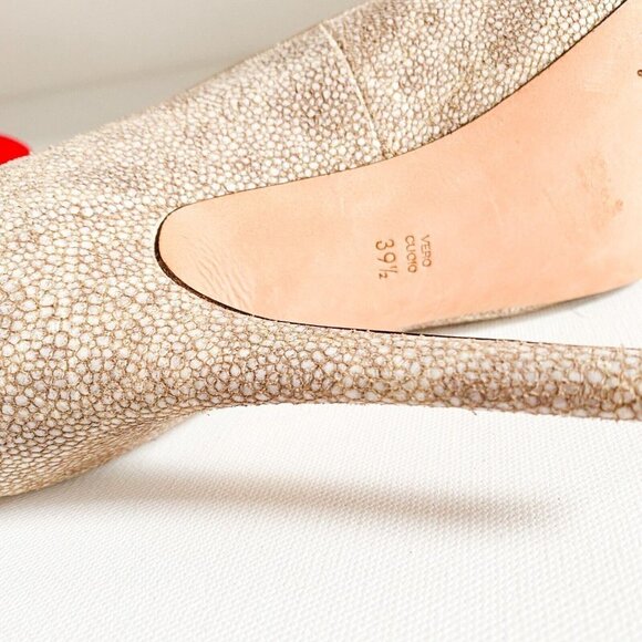 Jean-Michel Cazabat Light Beige Stingray Skin Classic Round Toe Heels 39.5 - Picture 14 of 14